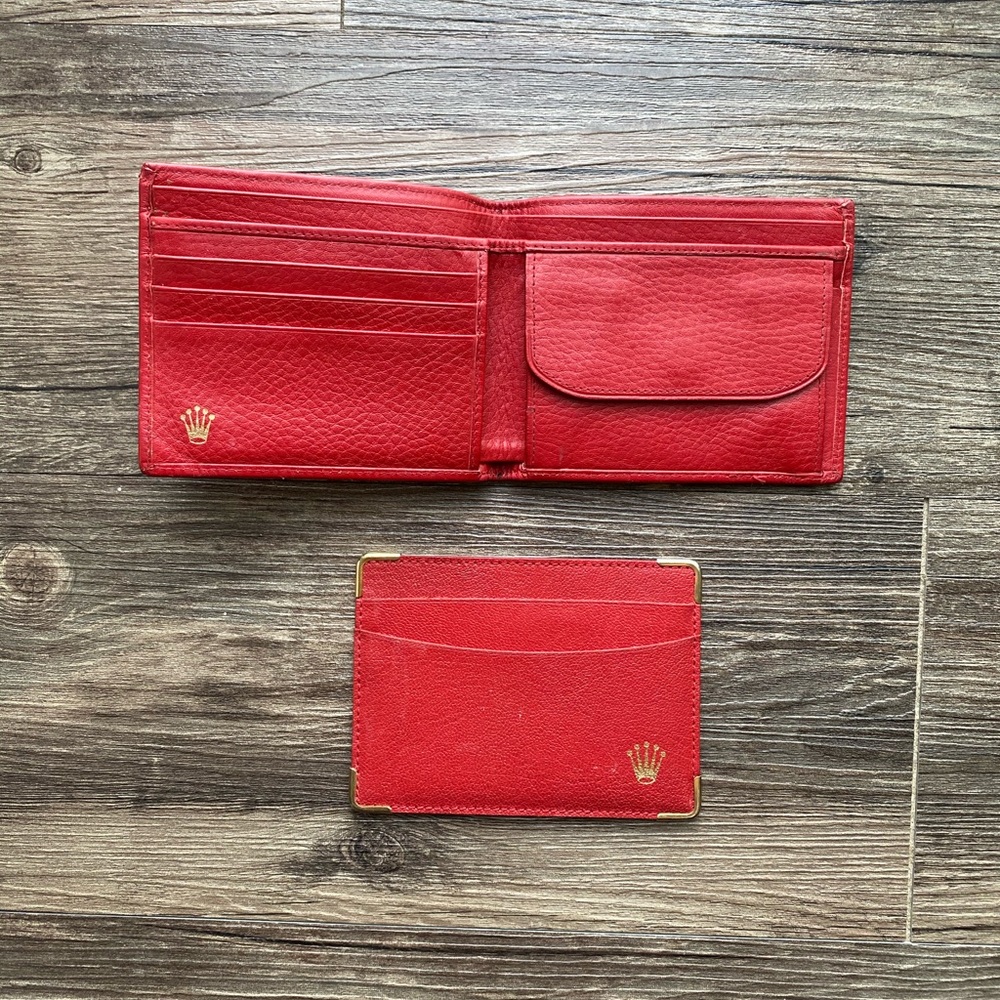 Rolex Red Leather Bifold Wallet + Card Case